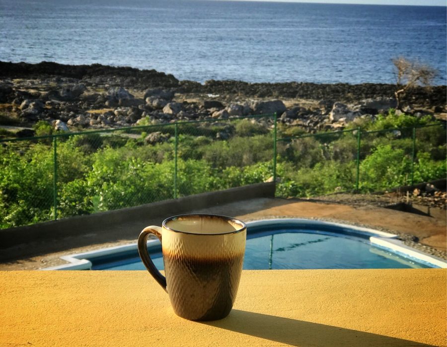 Morning coffee by the Caribbean Sea
